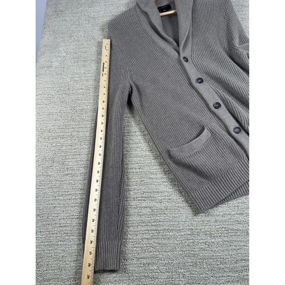 Banana Republic Mens Shawl Collar Cardigan Sweater Taupe Gray Ribbed Knit Small